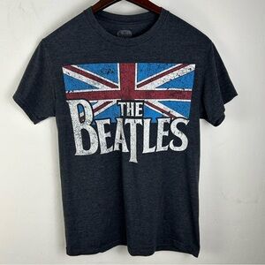 The Beatles Graphic Tee Size Small Gray Union Jack British Flag Band T-Shirt